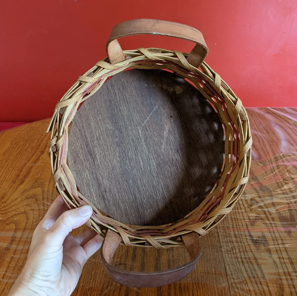 Woven Wooden Round Basket with handles